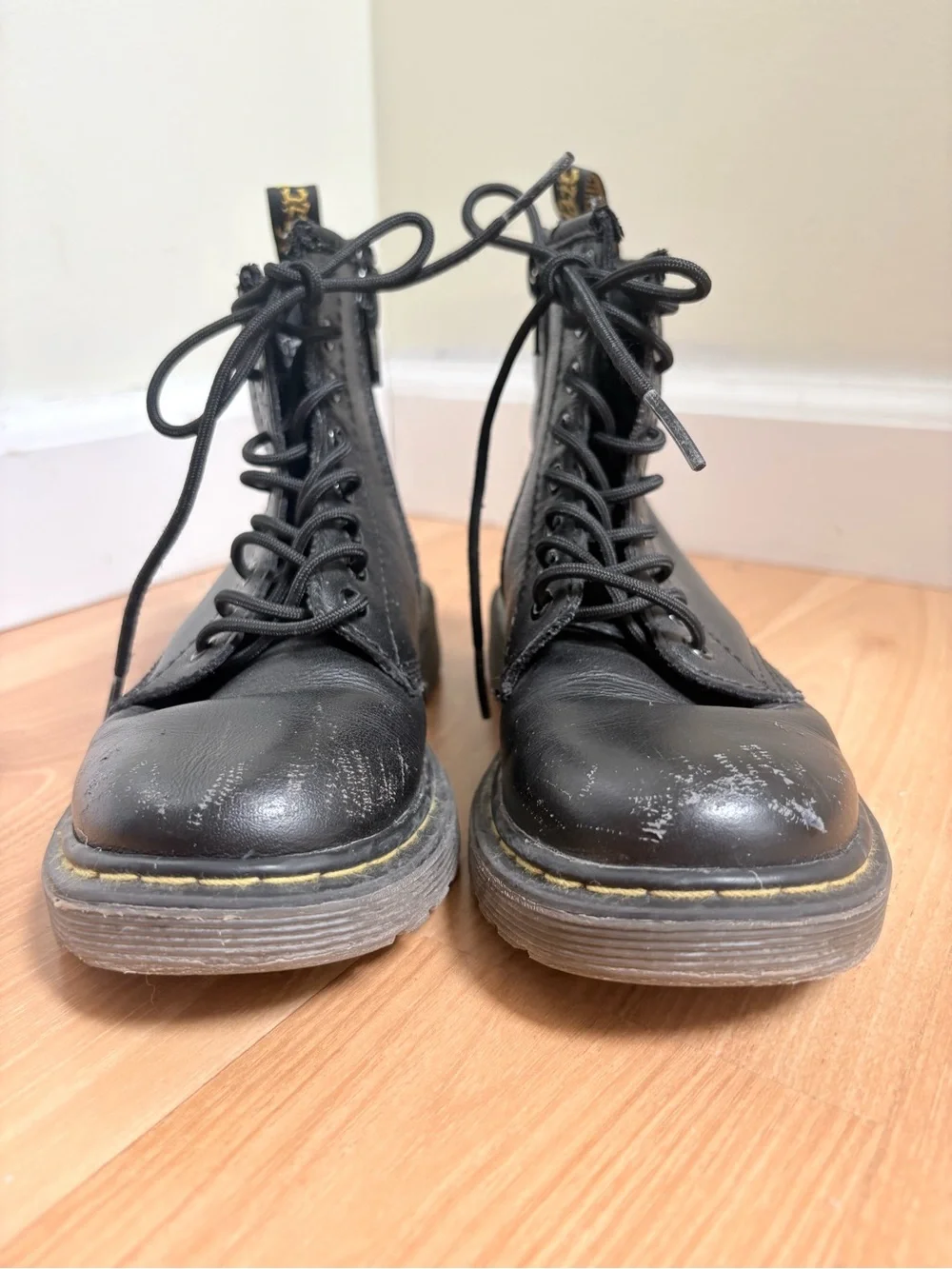 Dr. Martens Delaney Black Leather Boots with Yellow Stitching - Picture 2 of 8